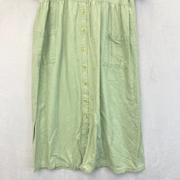 Vintage Erika Button Up Linen Blend Midi Dress Womens XL Western Green Prairie - Picture 4 of 13